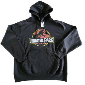 Jurassic Park Logo Hoodie Sweatshirt Mens Size Large Black Universal Studios NWT